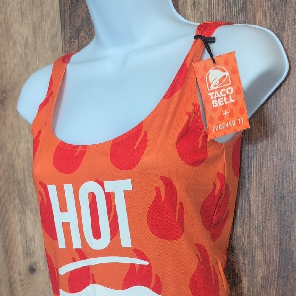 NWT Forever 21 Orange 'Hot Born Saucy' One Piece Swimsuit  Small - Picture 4 of 10